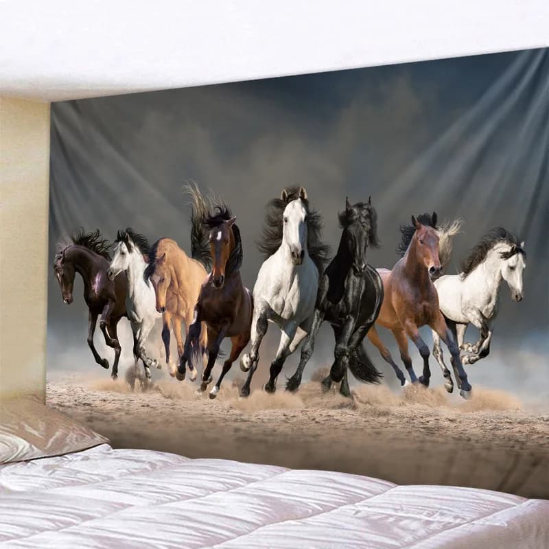 Running Horse 3d Printing Tapestry Animal Wall Hanging Polyester Fabric Home Decoration Lovely Wildlife Black Wall Decoration
