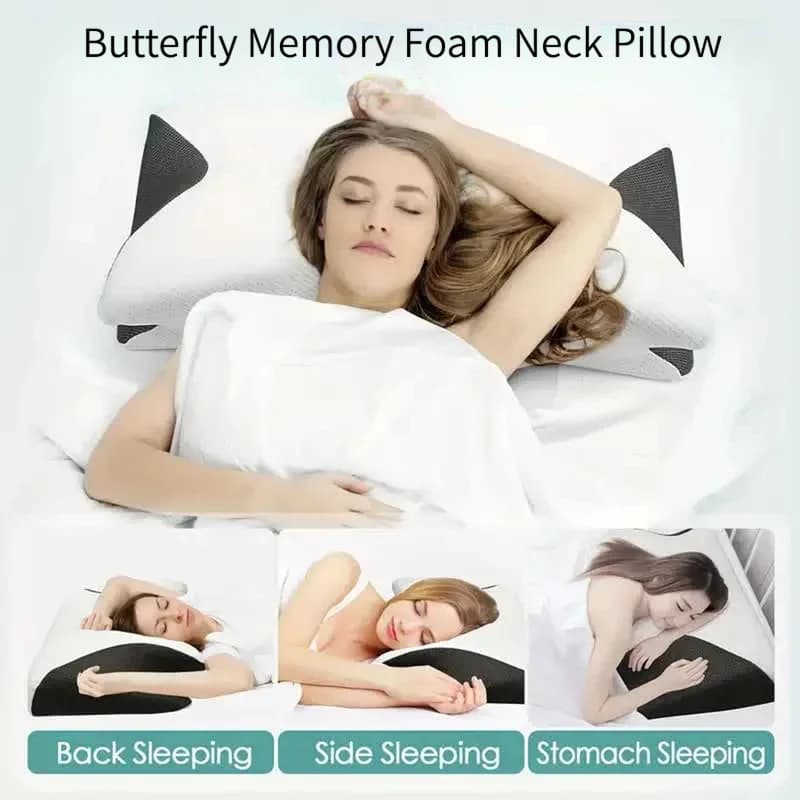 Cuscino Cervicale in Memory Foam a Forma di Farfalla, Cuscino Ortopedico a Lento Ritorno per Supporto del Collo e Sonno Confortevole