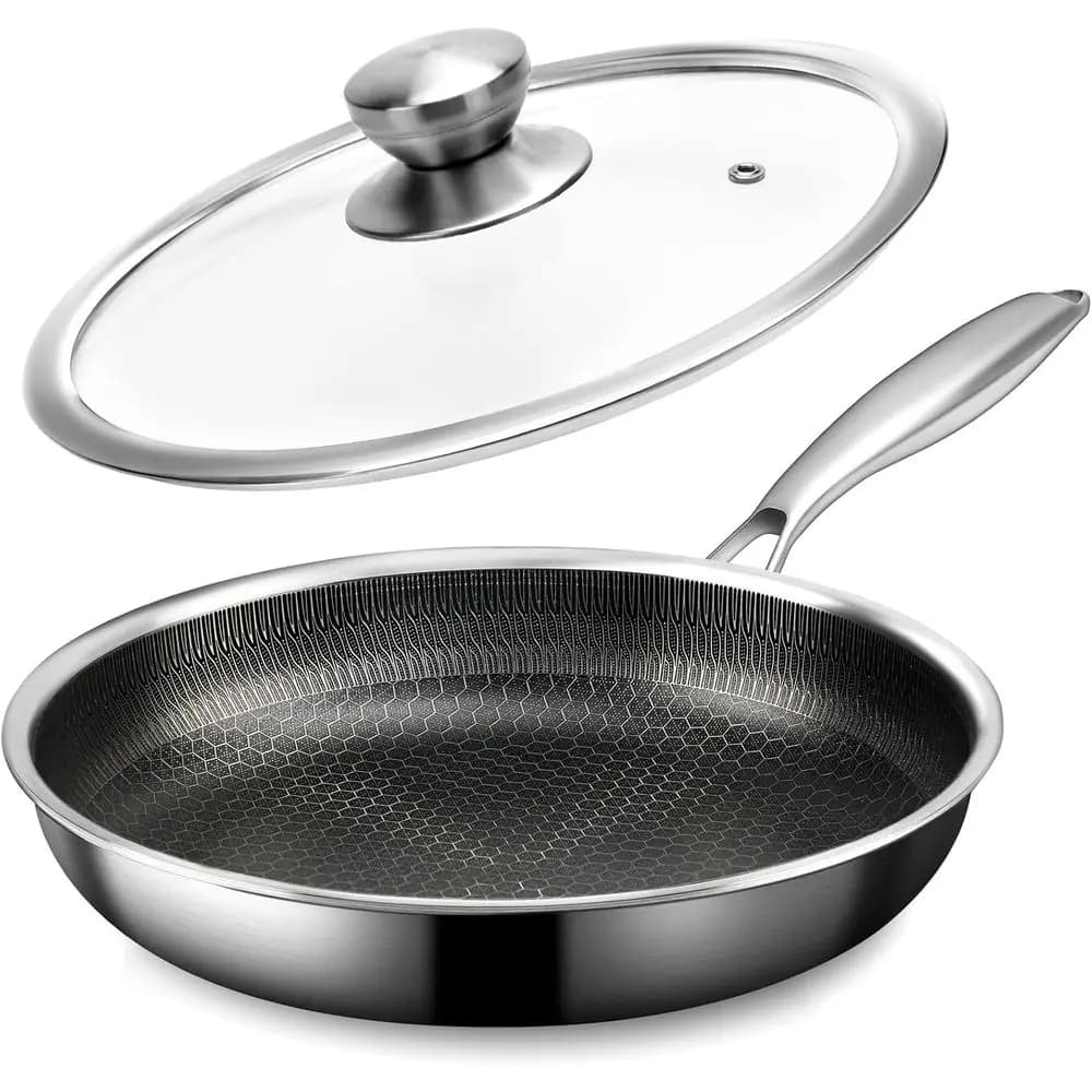 8 Dustproof pan with lid, Small Stainless Steel Non-stick pan with lid, Safe Anti-adhesive pan for eggs and omelets, Suitable for oven