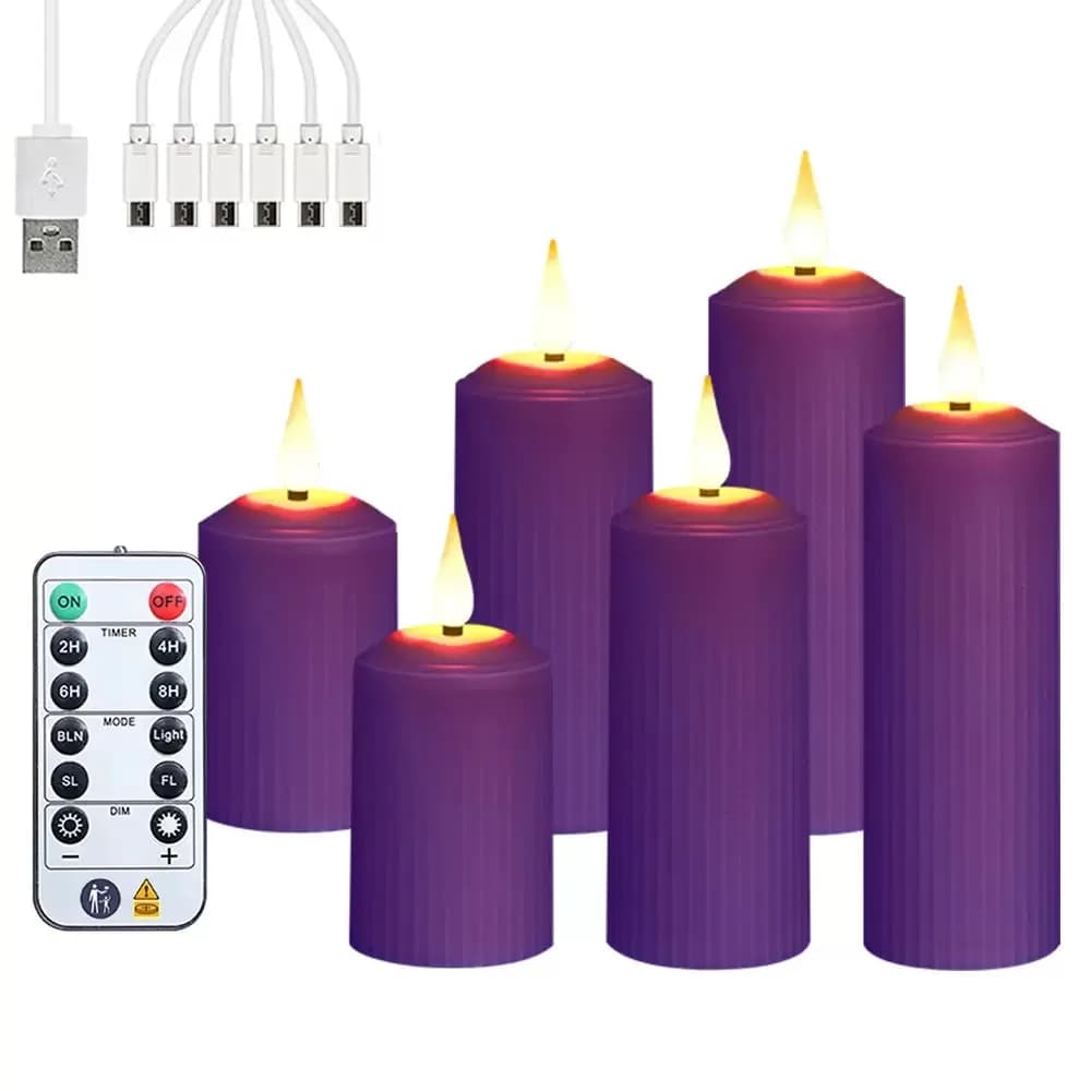USB Rechargeable Remote control led Candles Flickering 3D Flame Roman Pillar Candle light Waterproof Home party table Decoration
