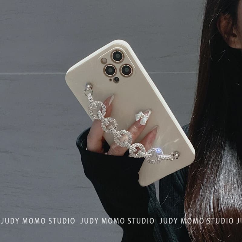 Per iPhone 15 Pro Custodia Bling Strass Bracciale con diamanti Custodia a catena per iPhone 16 15 14 13 12 11 Pro MAX XR XS 7 8 Plus Custodia