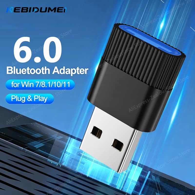 KEBIDUMEI Bluetooth 6.0 Adapter for PC USB Bluetooth 5.4 5.3 Dongle Receiver for Speaker Mouse Keyboard Audio USB Transmitter