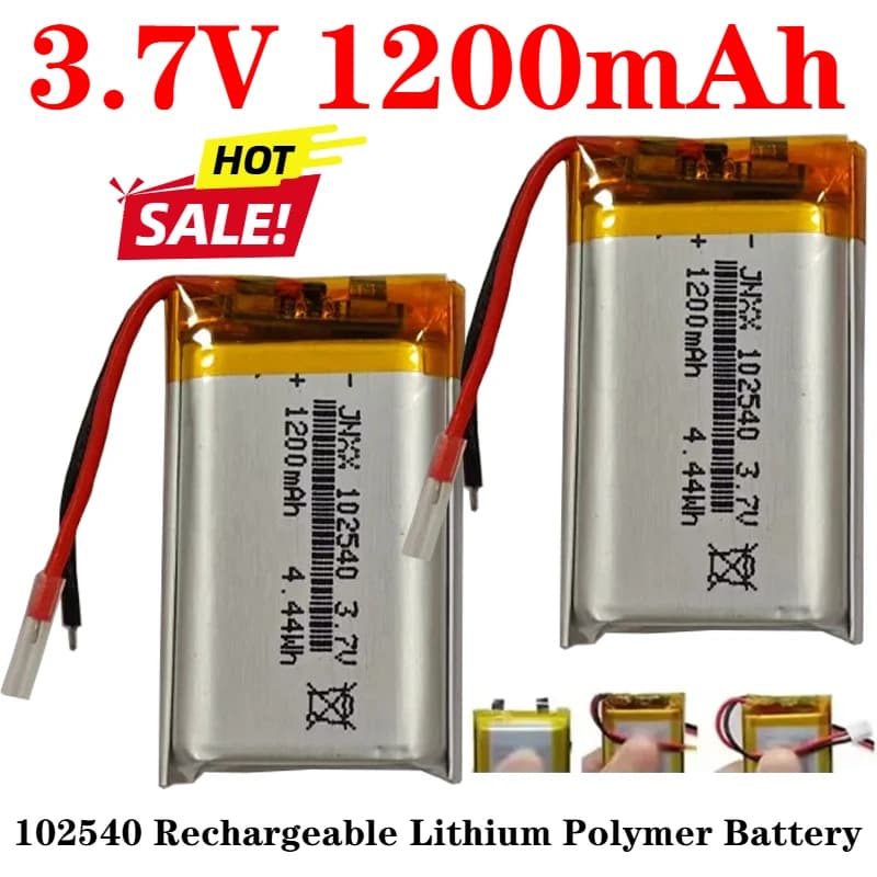 102540 3.7V 1200mAh JST 1.0 1.25 PH Batteria agli ioni di litio ai polimeri di litio a 2 pin per altoparlante Bluetooth GPS Dash Cam Camera MP4