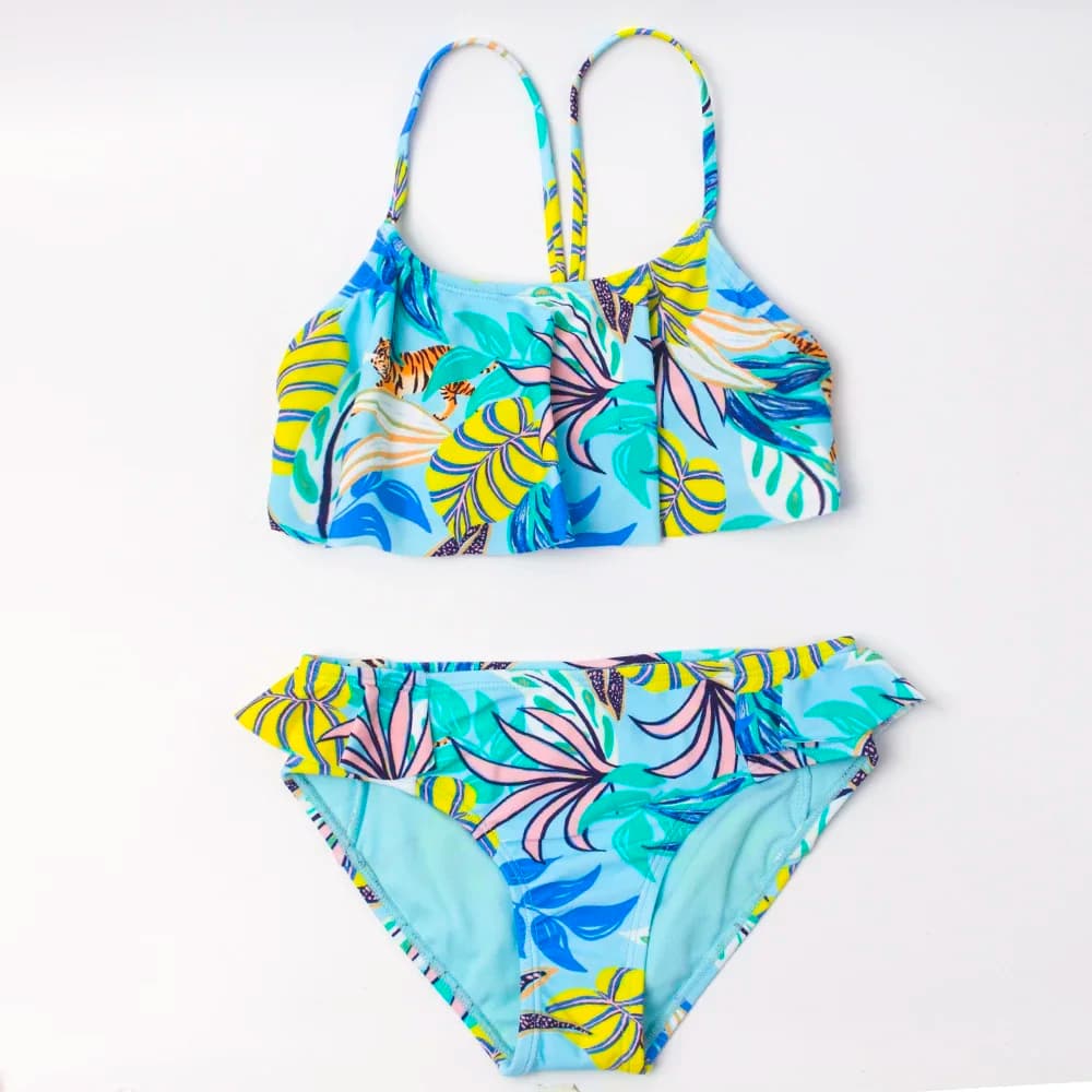 Bikini per bambini con stampa foglia per ragazze costumi da bagno 2 pezzi costume da bagno per bambini ragazze abbigliamento da spiaggia costumi da bagno fasciatura Bule