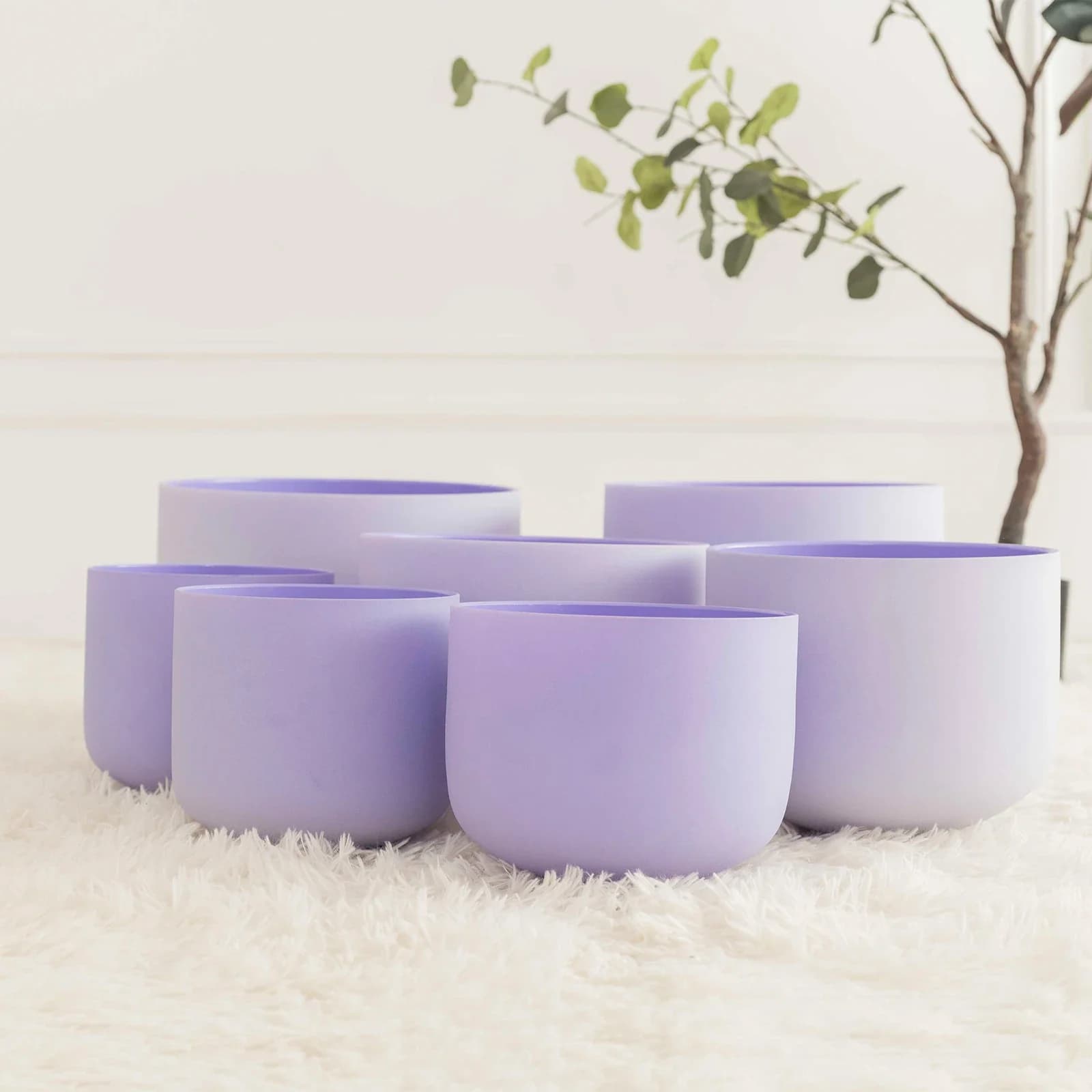 STARLINKUP 7Pcs Purple Quartz Crystal Chakra Singing Bowl Set 6-12/7-12 Inch CDEFGAB Note with Carry Case for Yoga Sound Healing