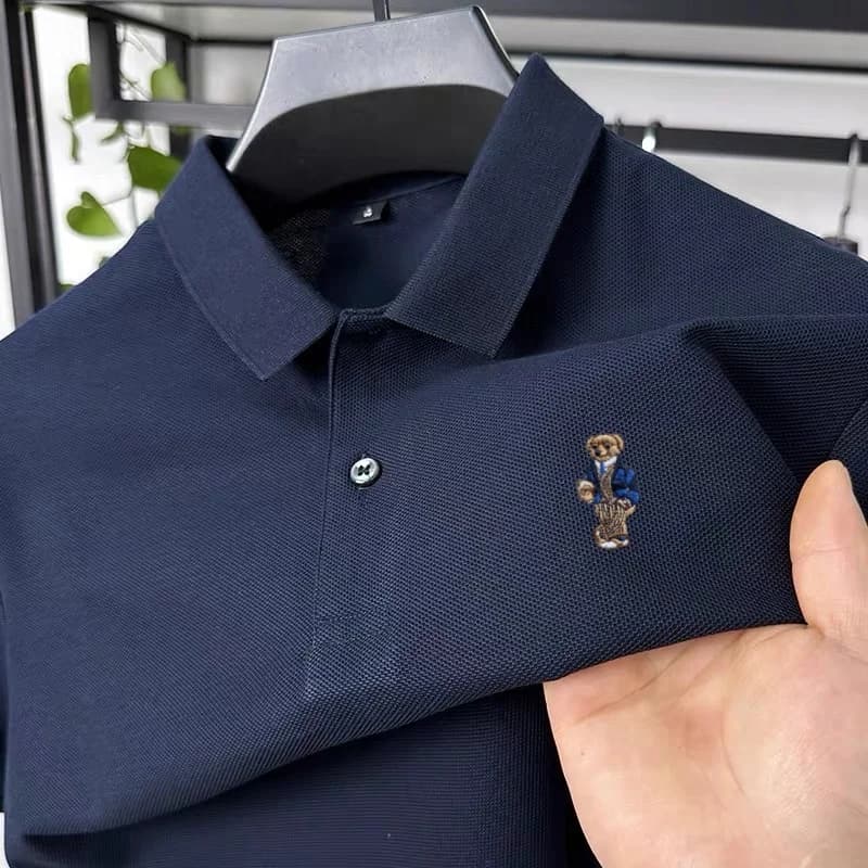Polo a maniche corte da uomo 100% cotone puro, nuova collezione estiva, originale di alta gamma con ricamo a orsetto, t-shirt casual da golf.