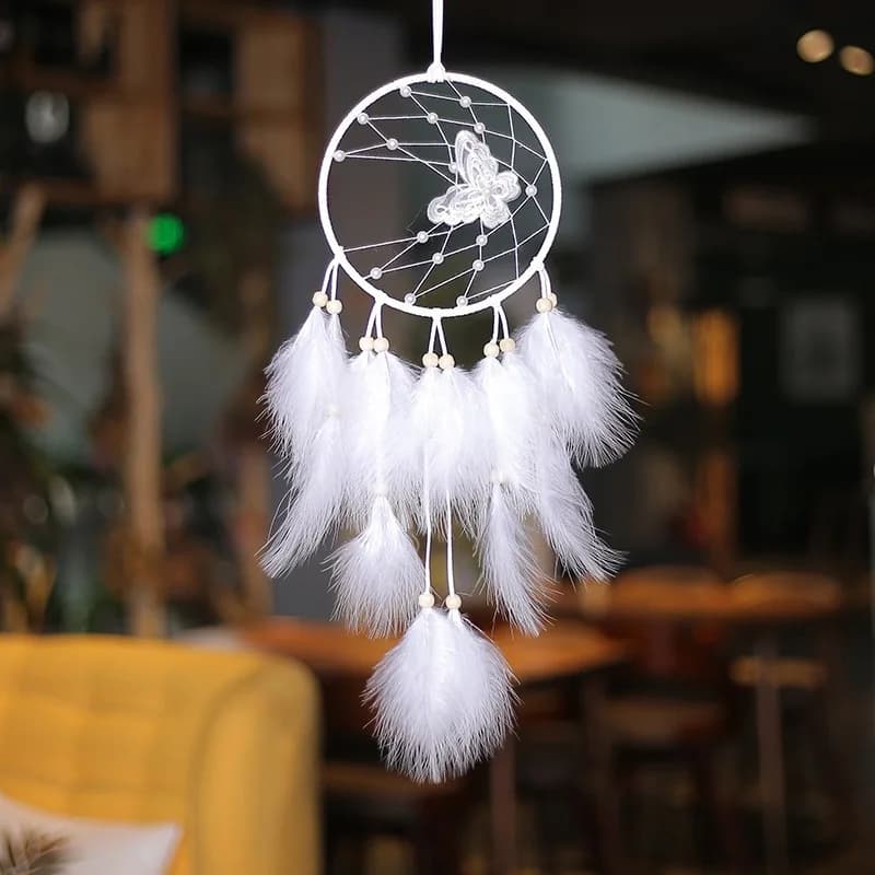 Nordic White Feathers Dream Catcher Wall Hanging Handmade Wind Chimes Home Decorations Bedroom Ornaments For Girls Holiday Gifts