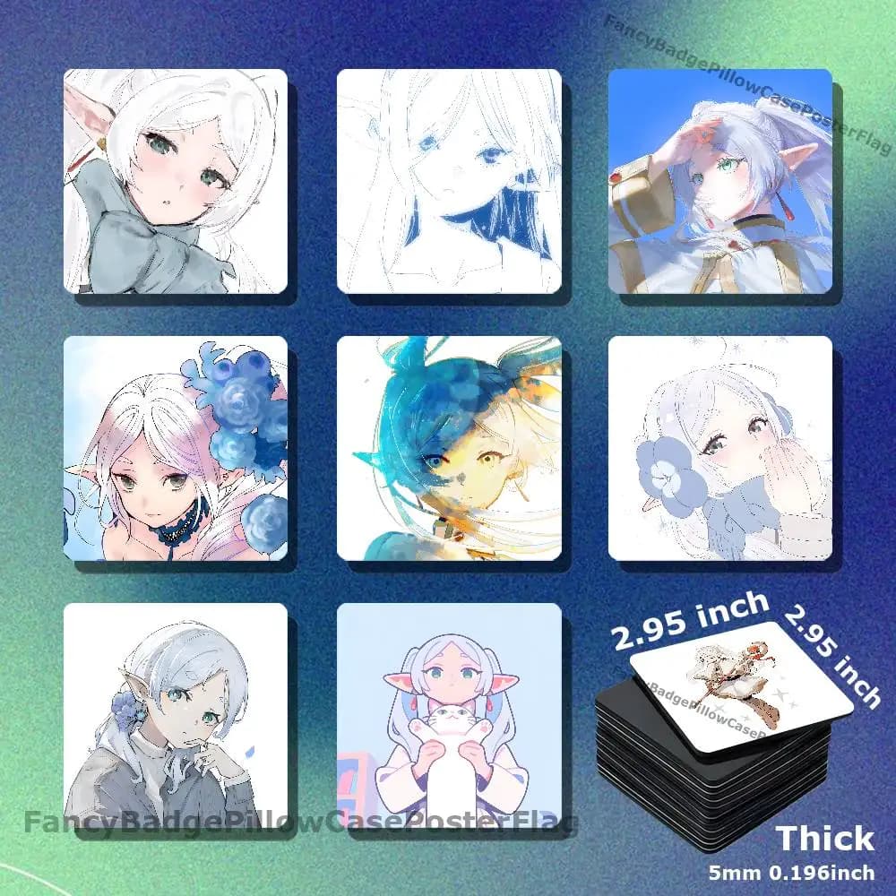F-Frieren Anime Acrylic Refrigerator Magnets Square Tiles with Magnetic Sheets for Home Decoration
