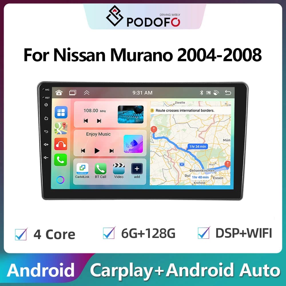 Podofo 2Din Android Car Radio Multimidia Video Player per Nissan Murano 2004-2008 navigazione GPS Carplay Auto Stereo Head Unit