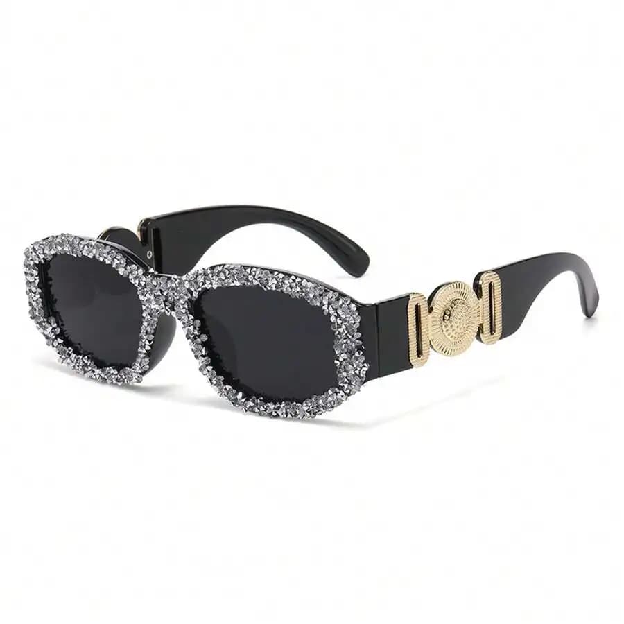 Diamond Embellished Cat Eye Small Square Sunglasses Fashion Polygonal Design