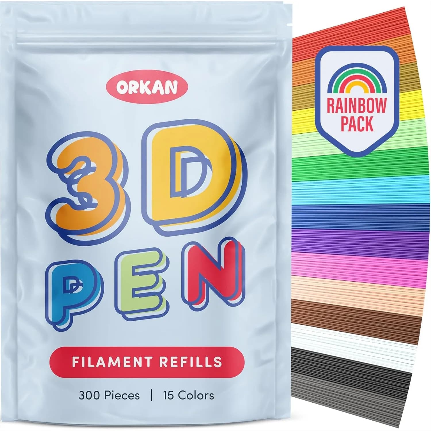300 Ricariche di Filamento per Penna 3D PCL, 15 Colori Arcobaleno, Fili da 6 Pollici x 2,5mm per Bambini