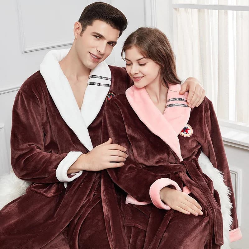 Coppia Inverno Flanella Accappatoio Indumenti Da Letto Spessi Indumenti Da Notte Kimono Accappatoio Abito Tasca Caldo Corallo Pile Homewear Allentato Pigiama