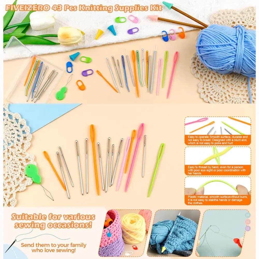 Nuovo con pennarelli per punti Set di aghi per filati Kit per uncinetto per maglieria con aghi per arazzi piegati in alluminio multicolore
