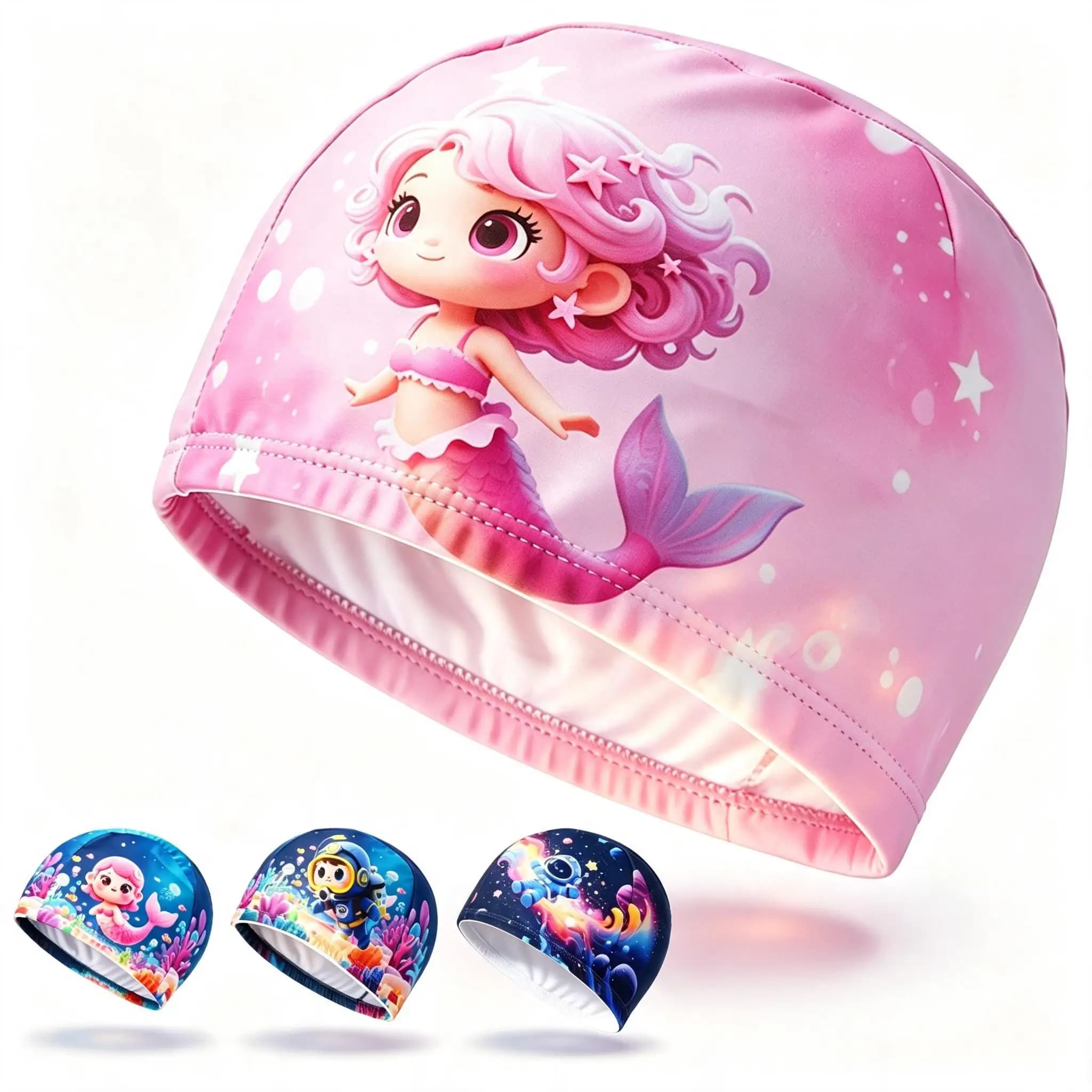 Kids Comfort Swim Cap, Various Prints Optional Cartoon Pattern Ear‑Protection Cap for Indoor & Outdoor Water Play