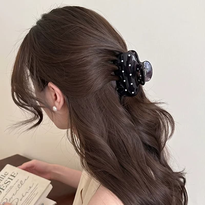 Jelly Black White Polka Dot Hair Claw Clips 2 Sizes Non-Slip Jaw Barrettes Hair Catchers Women Daily Hair Styling Accessories