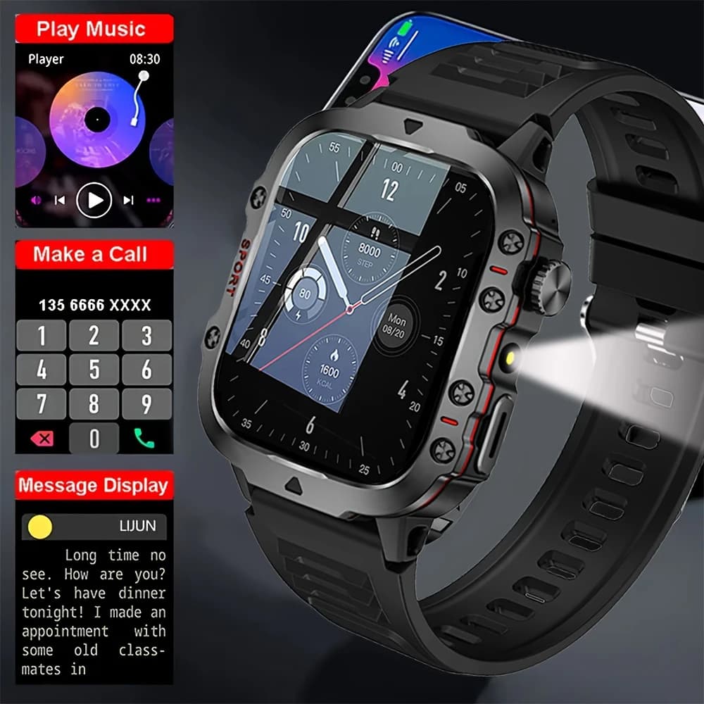 New Men's Military Smart GPS Watch Flashlight Waterproof Outdoor Sports Tracker Calls Bluetooth Smartwatch for Android IOS