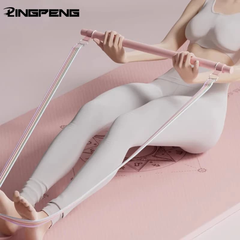 Multi-functional fitness stretcher for domestic abdominal stretching, set of pilates sticks with tension rope