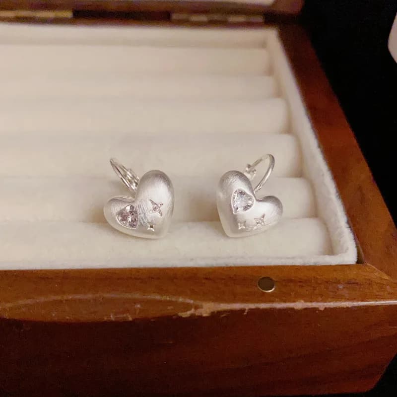 Orecchini a cerchio coreani in argento 925 con zirconi smerigliati a forma di cuore per donna, gioielli raffinati classici da festa, accessori squisiti