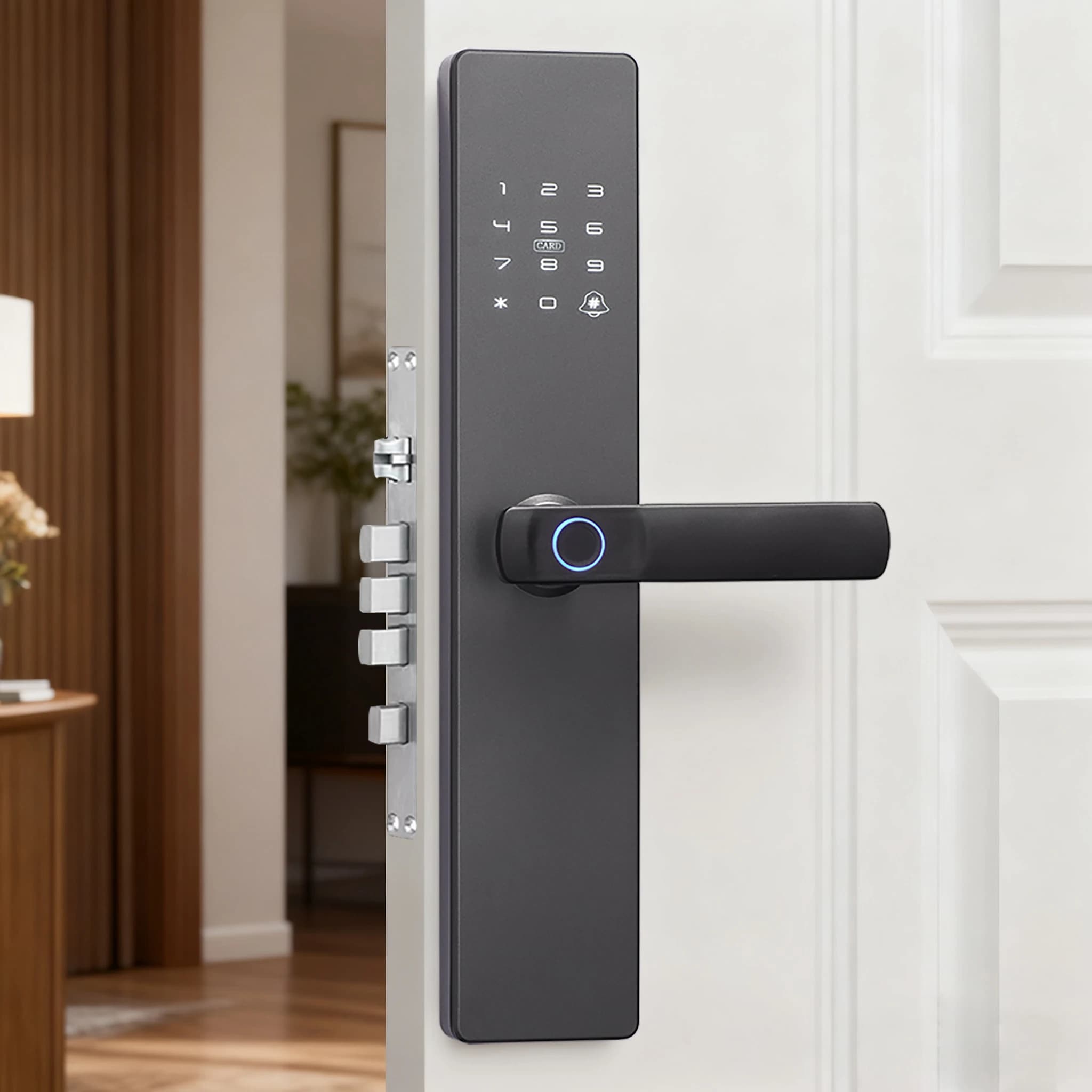 Serratura Intelligente per Hotel in Acciaio Inox e Lega di Zinco, per Porte in Legno, Sicurezza Elevata, Accesso Senza Chiave, Controllo Remoto Tramite App Tuya, Memoria