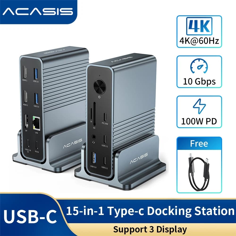 Docking station USB C ACASIS 15-in-1 Dock tipo C da 10 Gbps con display HDMI 4K DP 4K@60HZ SD/TF RJ45 PD100W per laptop MacBook Pro