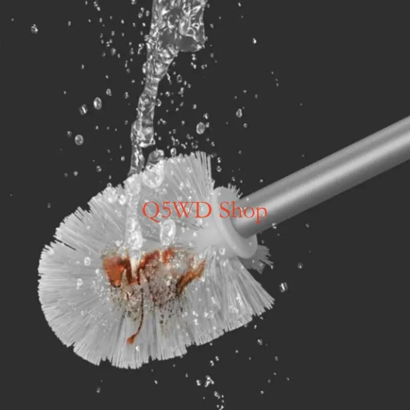 Q5WD Aluminum Circular Toilet Brush Holder Set No Hole Installation Brush for Bathroom Wall Mounted or Adhesive Mount