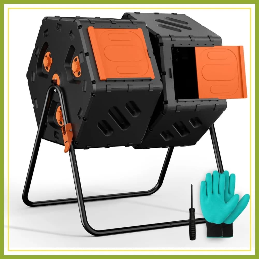 Compostiera a Doppia Camera da 45 Galloni, 360° ° Composter Rotante per Compostaggio Rapido, Contenitore da Giardino per Esterni di Facile Montaggio