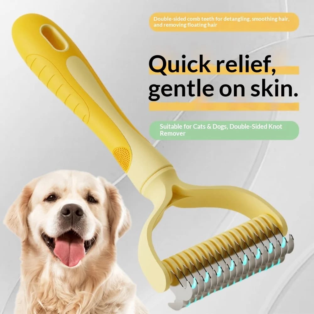 Pettine ergonomico a doppia faccia per la toelettatura di cani e gatti, con base ultra larga per la rimozione dei peli a pelo lungo.