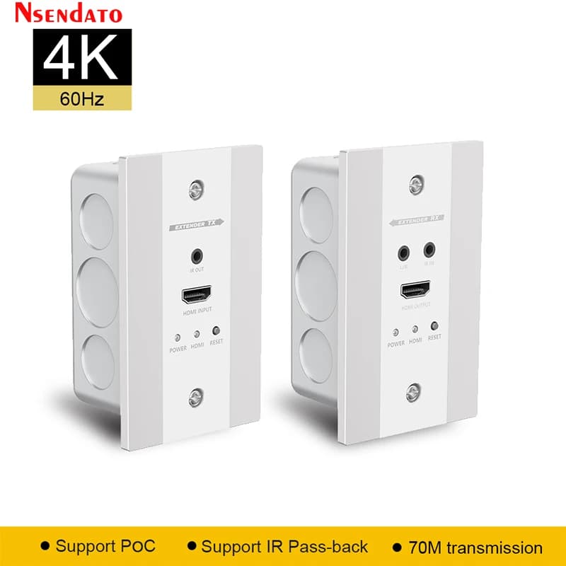 LKV565W-US 4K@60Hz HDR HDMI Piastra a muro POC Extender 70m Over Cat 6/6a/7 Kit trasmettitore e ricevitore video da HDMI a RJ45 con IR