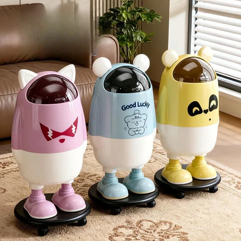 Cartoon Astronaut Shape Trash Can Flip Lid Wastebasket Garbage Can Recycle Bin Kitchen Bathroom Accessories Home Decor Gift