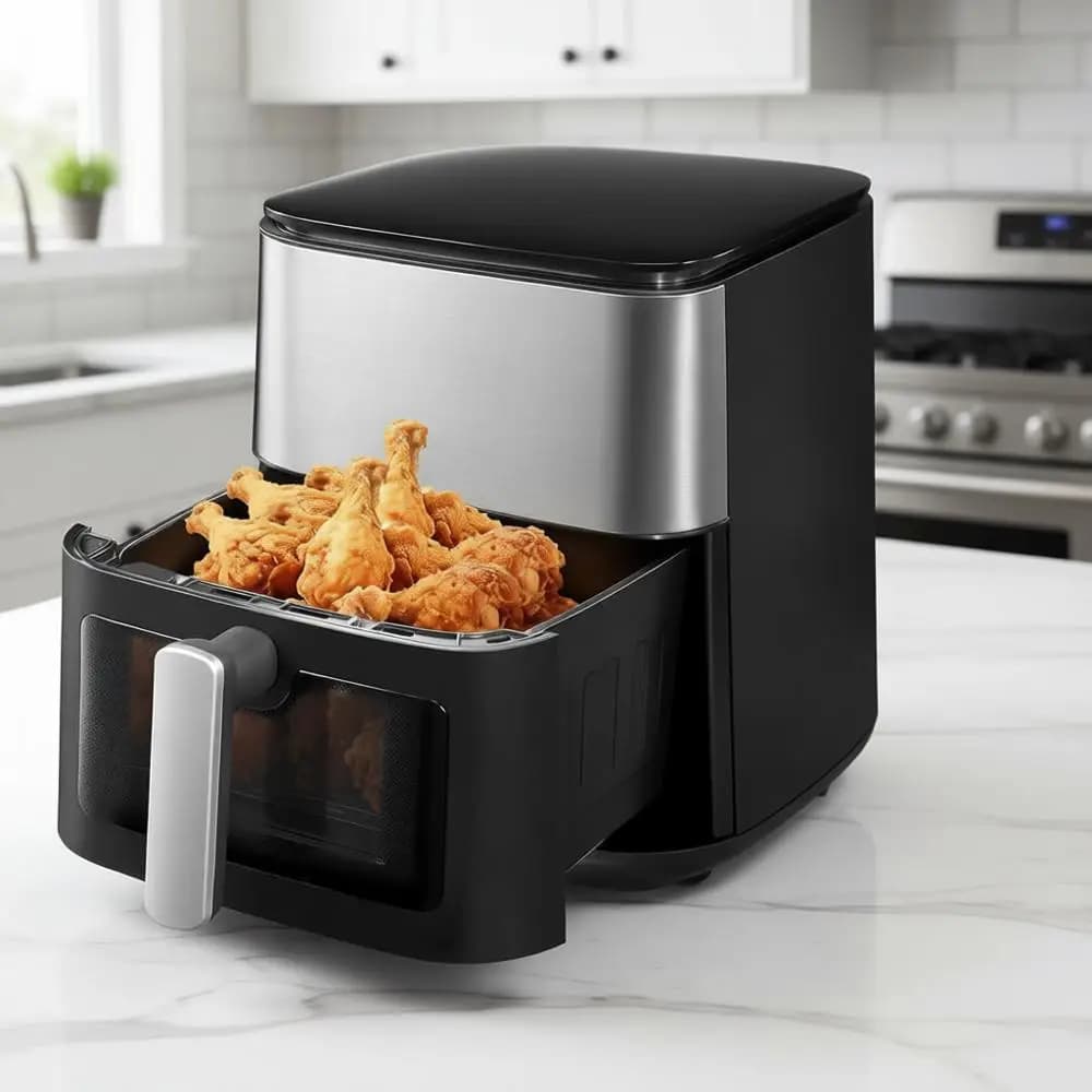 Friggitrice ad Aria da 6,3 QT con Touchscreen a Colori Intelligente, Tecnologia 4D Turbo Crisp, Finestra Trasparente e Funzione Vapore per Risultati Succosi
