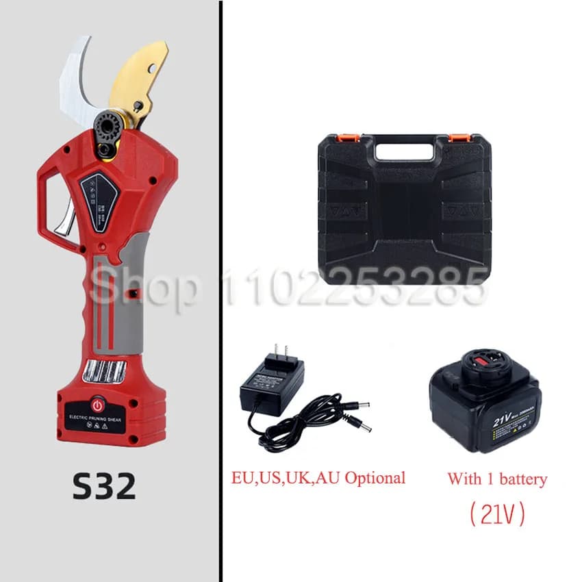 21V Lithium-ion battery pruning scissors, efficient bonsai shears, electric garden tools for tree branches, S32 32mm