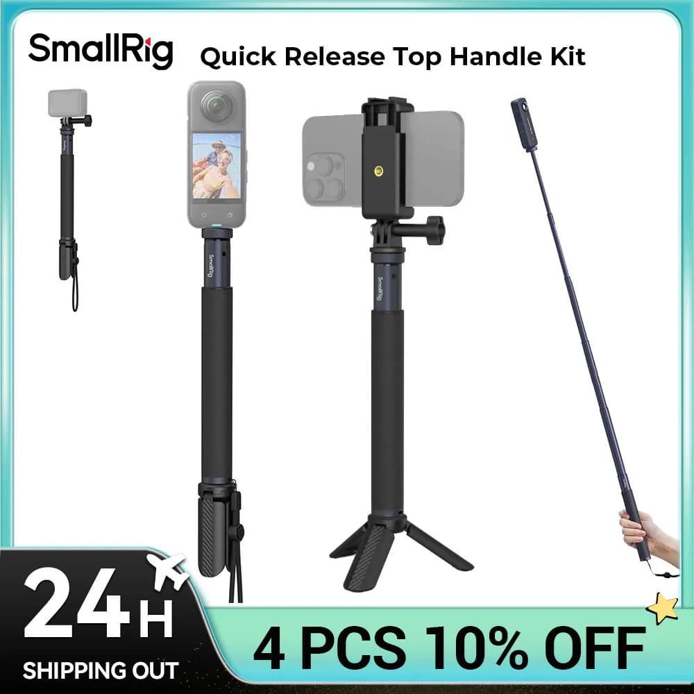 SmallRig Selfie Stick per fotocamere DJI Action, per GoPro, per insta360 con morsetto per Smartphone, supporto per Action cam, treppiede, cinturino da polso
