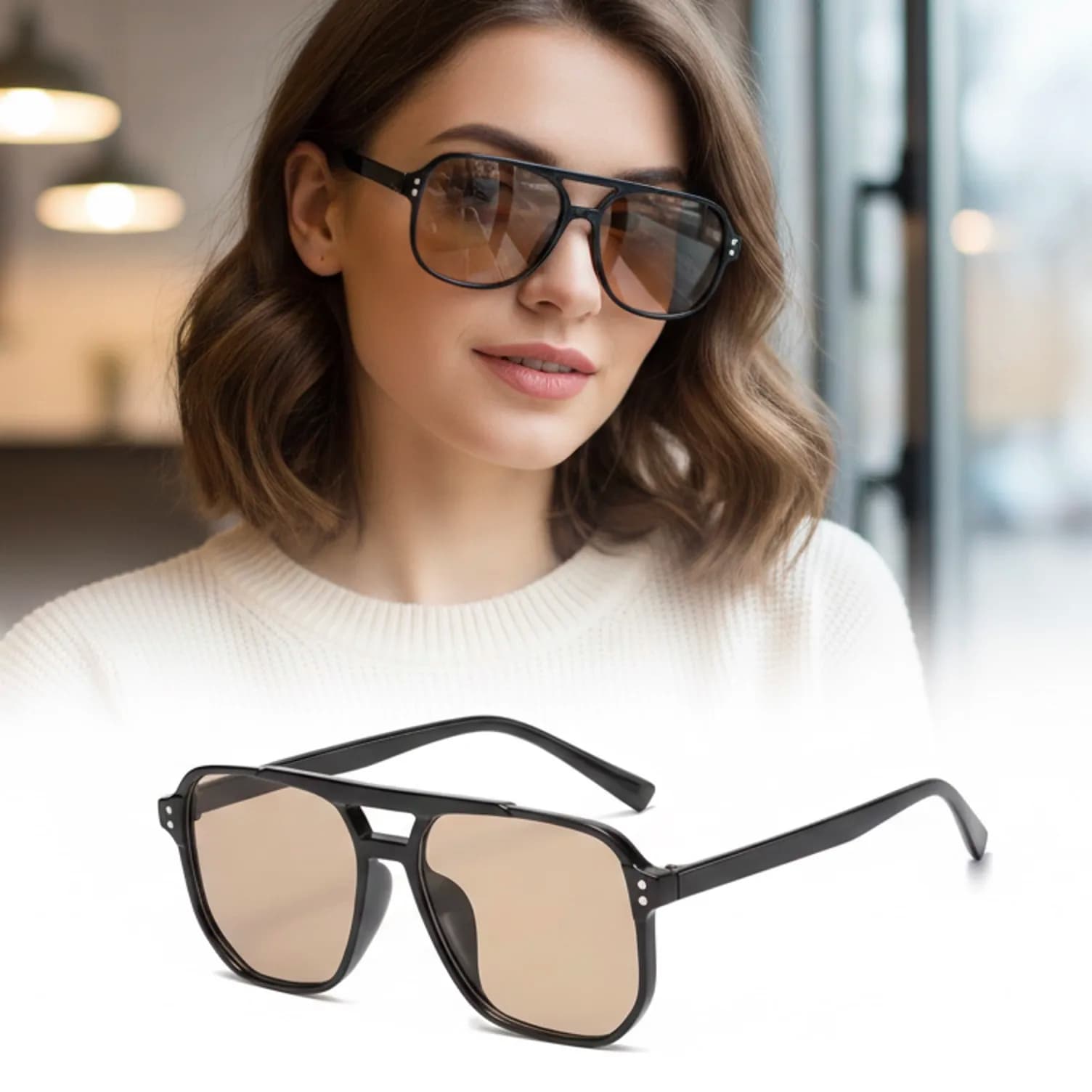 New Fashionable Sunglasses for Men and Women, Versatile Glasses with Double Rod, Trendy Decorative Glasses for Women, UV400 Protection