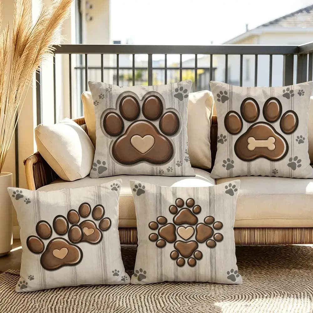 Rustic Paw Prints Cushion Cover Soft Plush Throw Pillow Cover Double-Sided Decorative Cushion Case Sofa Bedroom Home Decor