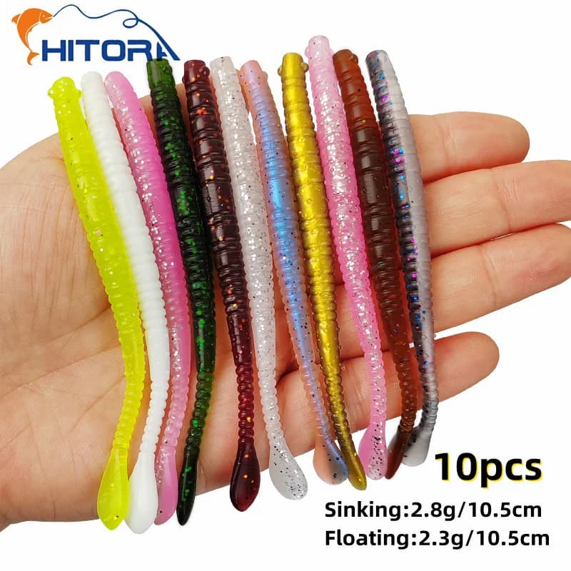 Nuovo 10Pc Esche Da Pesca 10.5 centimetri TPE Galleggiante Slug Richiamo Morbido PVC Affondamento Lombrico Artificiale Wobbler Verme Esca In Silicone Mare attrezzatura