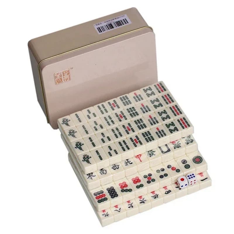 Set di 144 Mini Tessere Mahjong Cinesi 20*14mm/26*18mm, Gioco da Tavolo Portatile in Scatola di Latta per Feste in Famiglia