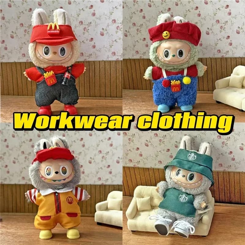 Abbigliamento da lavoro Abbigliamento da caffè alla moda Abbigliamento per bambola Labubu Fast Food Patatine fritte Set di scarpe Abiti cosplay Accessori per casa delle bambole