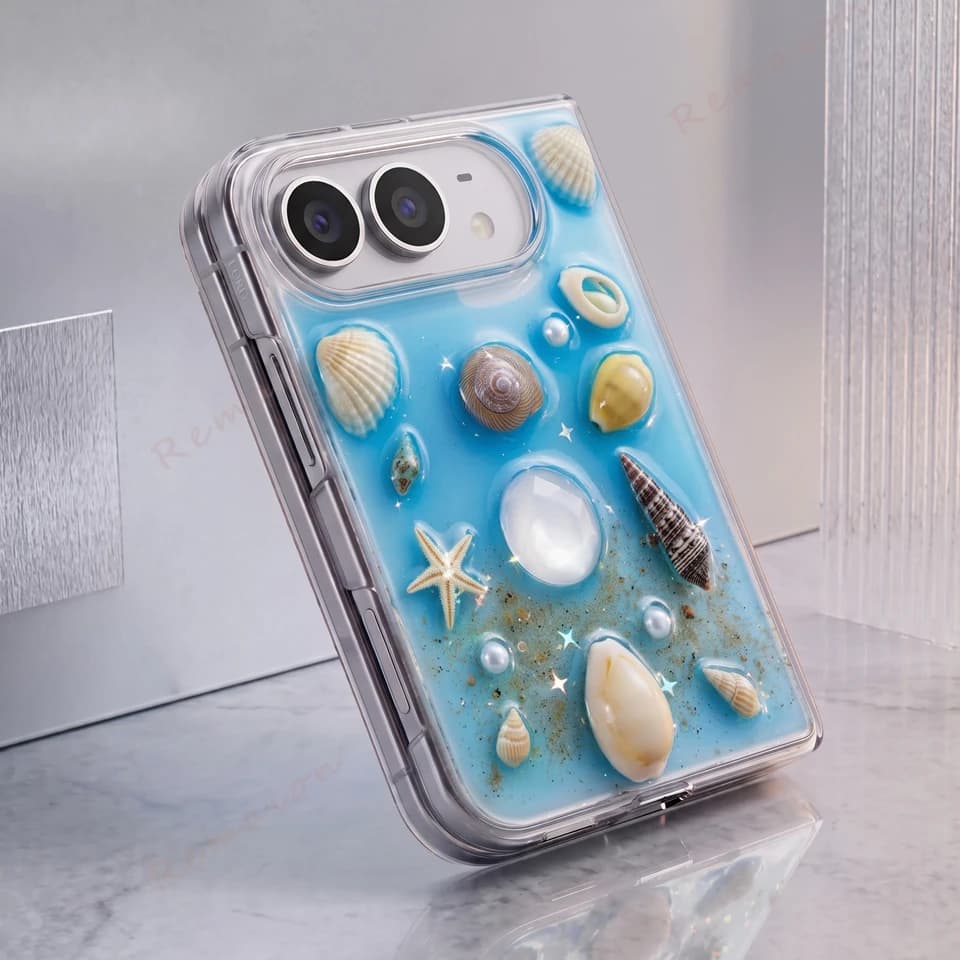 Cute 3D Sea World Luxury Phone Case For iPhone DUO Fold 18 Clear Bling Bling Glitter Fashion Shockproof Protector Cover