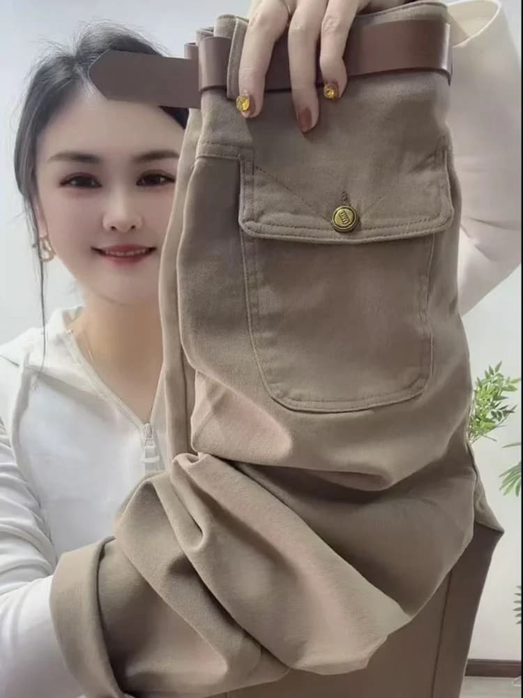 Washed Cotton Jeans Women's Spring New Straight Leg Loose Versatile Harlan High Waist Slimming Casual Pants