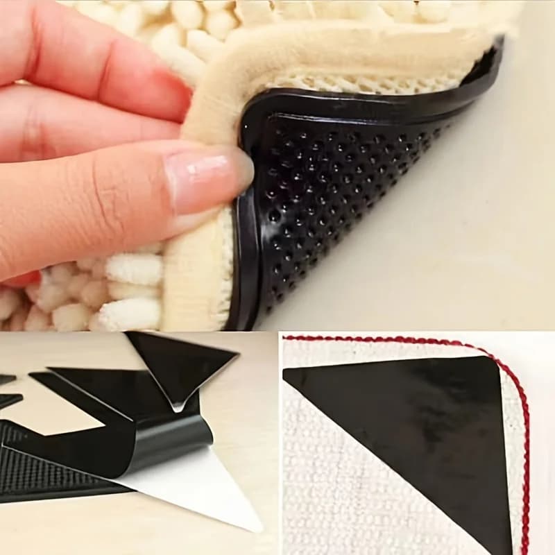 4pcs/set Reusable & Washable Rug Grippers - Anti-Slip Carpet Stickers with Double-Sided Adhesive for Secure Home Decor