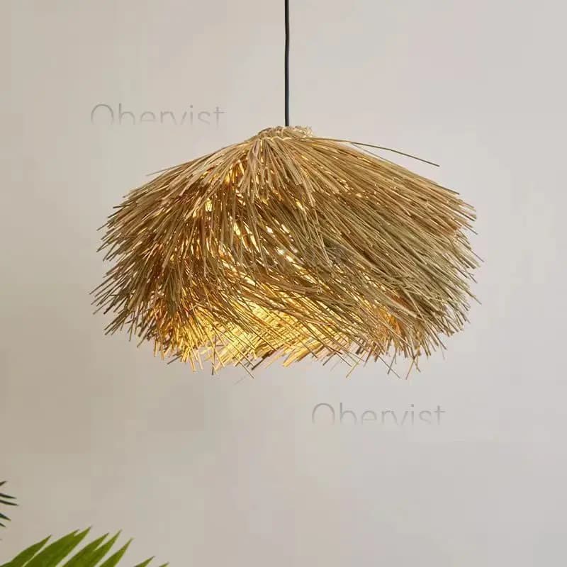 Rattan Pendant Lamp with E27 Bulb Restaurant Bar Hanging Light Home Decor Chandelier