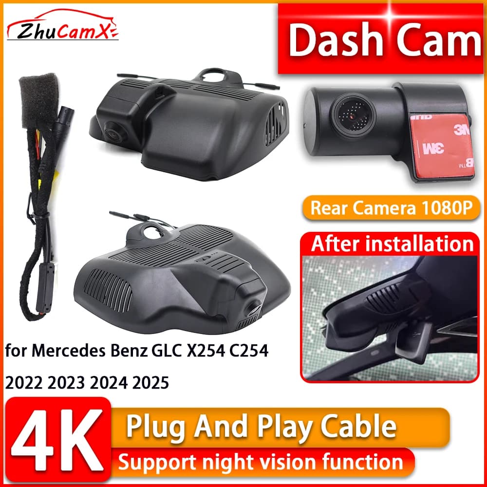 Telecamera DVR Anteriore e Posteriore per Mercedes Benz GLC X254 C254 2022 2023 2024 2025, Registratore Video Plug and Play UHD Wi-Fi 4K Dash Cam