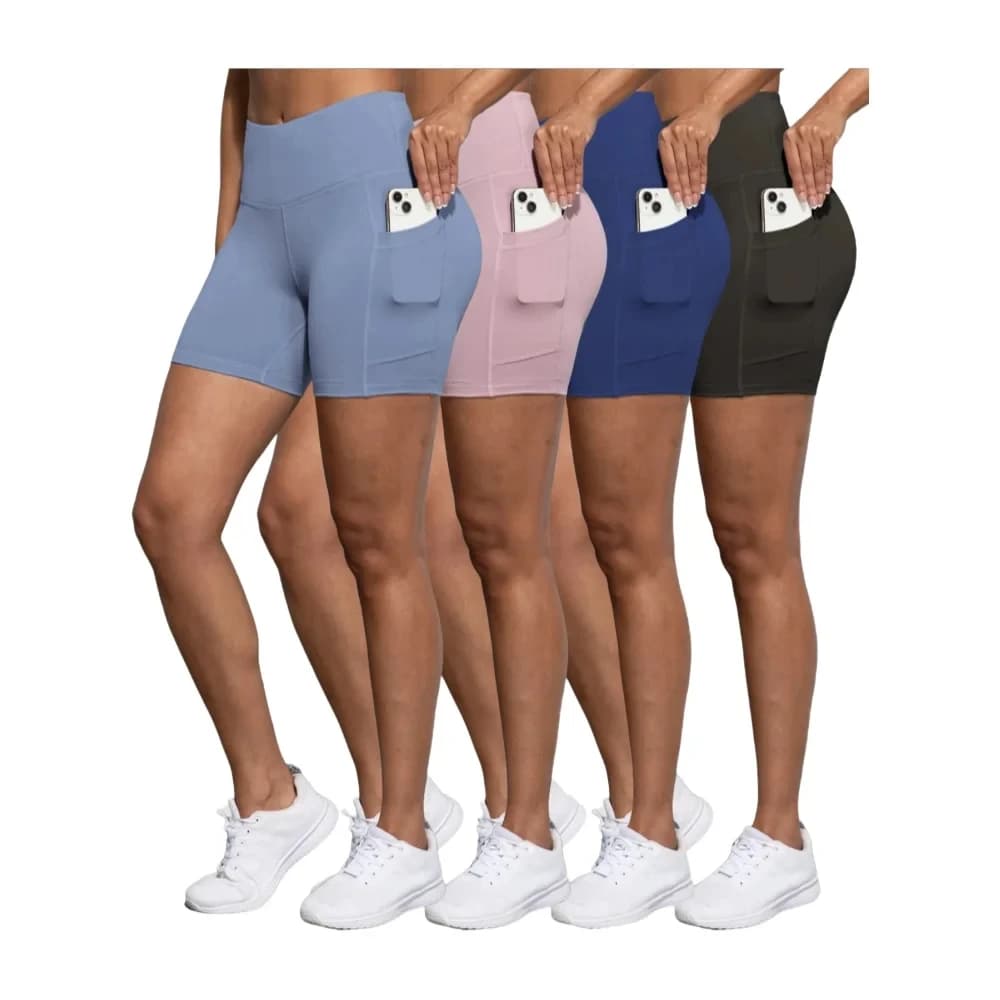 Women's Sports Shorts with Pockets, Large Sizes, Yoga Leggings, Outdoor Clothing, High Elasticity Skinny Shorts for Running and Cycling, Three Quart Shorts