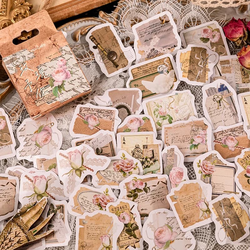 46 pcs Vintage INS Labels Stickers aesthetic cute items Stationery Sticker for Scrapbooking Calendars Arts Diy Crafts