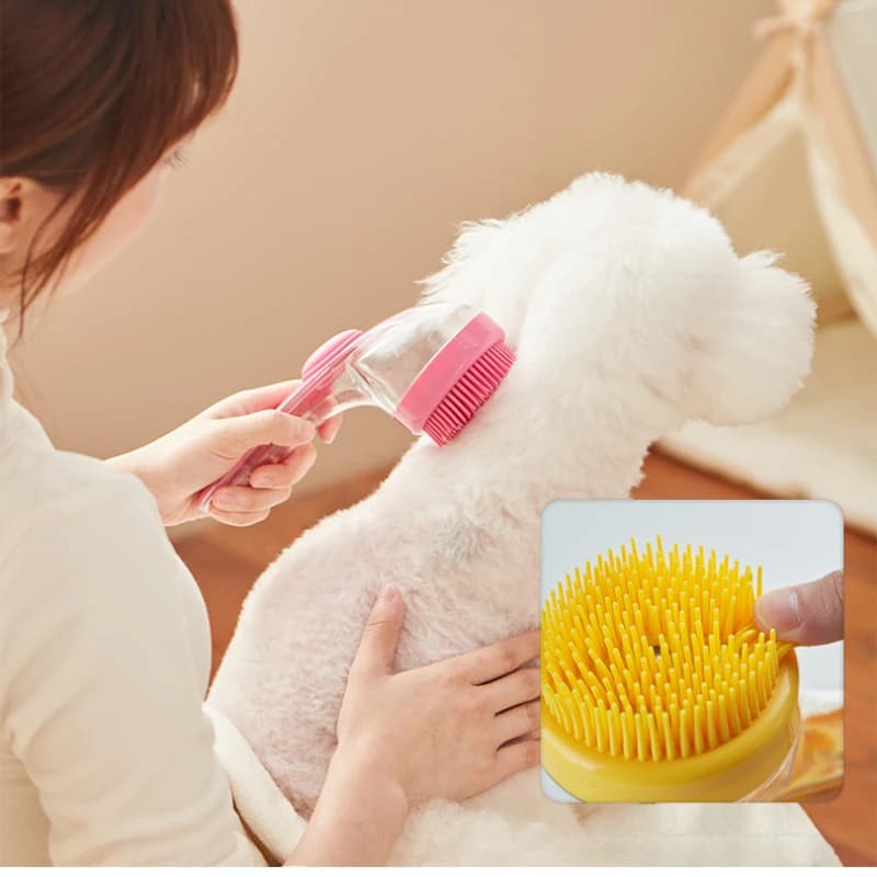 New 2‑in‑1 Pet Bath Brush with Soap Dispenser Gentle Massage Deshedding Grooming Tool for Dogs Cats Pet Bathing Accessory