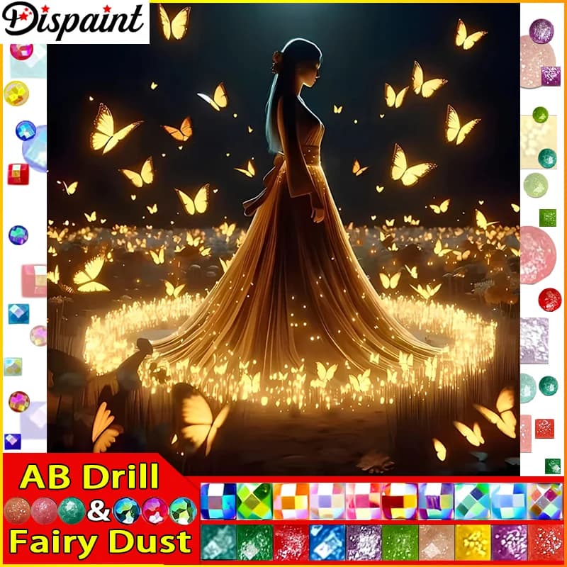 Dispaint Fairy Dust AB 5D Pittura diamante fai da te "Bellezza Farfalla" Trapano completo Resina Diamante Ricamo Punto croce Decorazioni per la casa