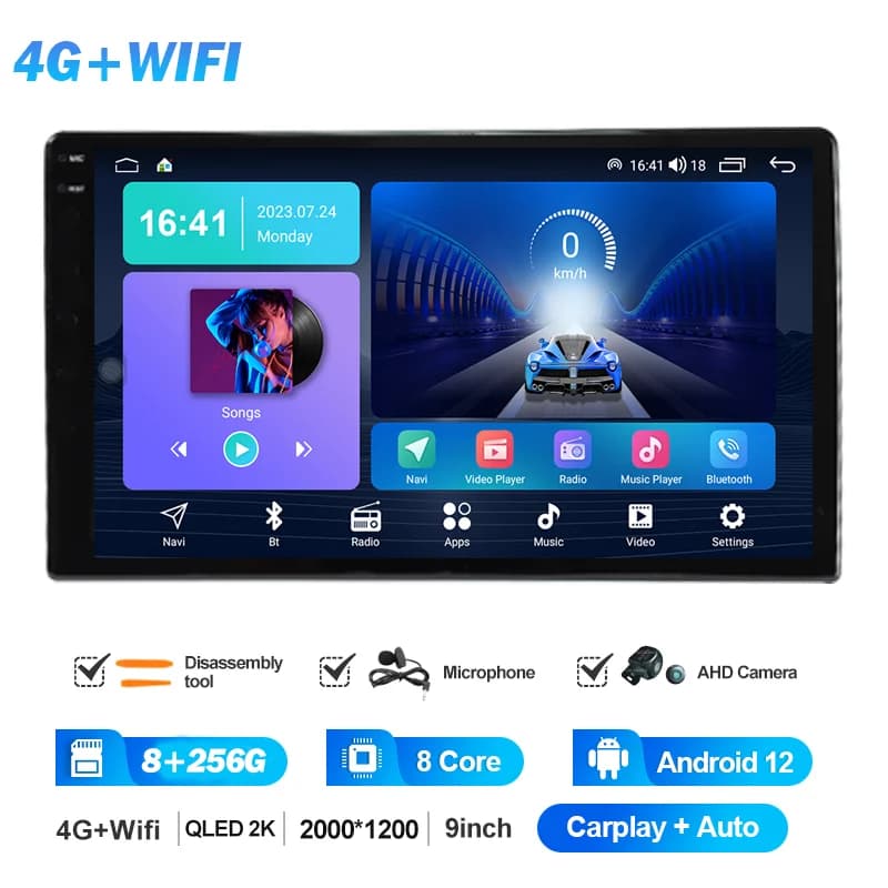 Universal 16Pin 8 Core 7862S Android 12 Car Multimedia Radio Support Wireless Carplay Bluetooth DSP 4G+WiFi 9 inch For Any Car