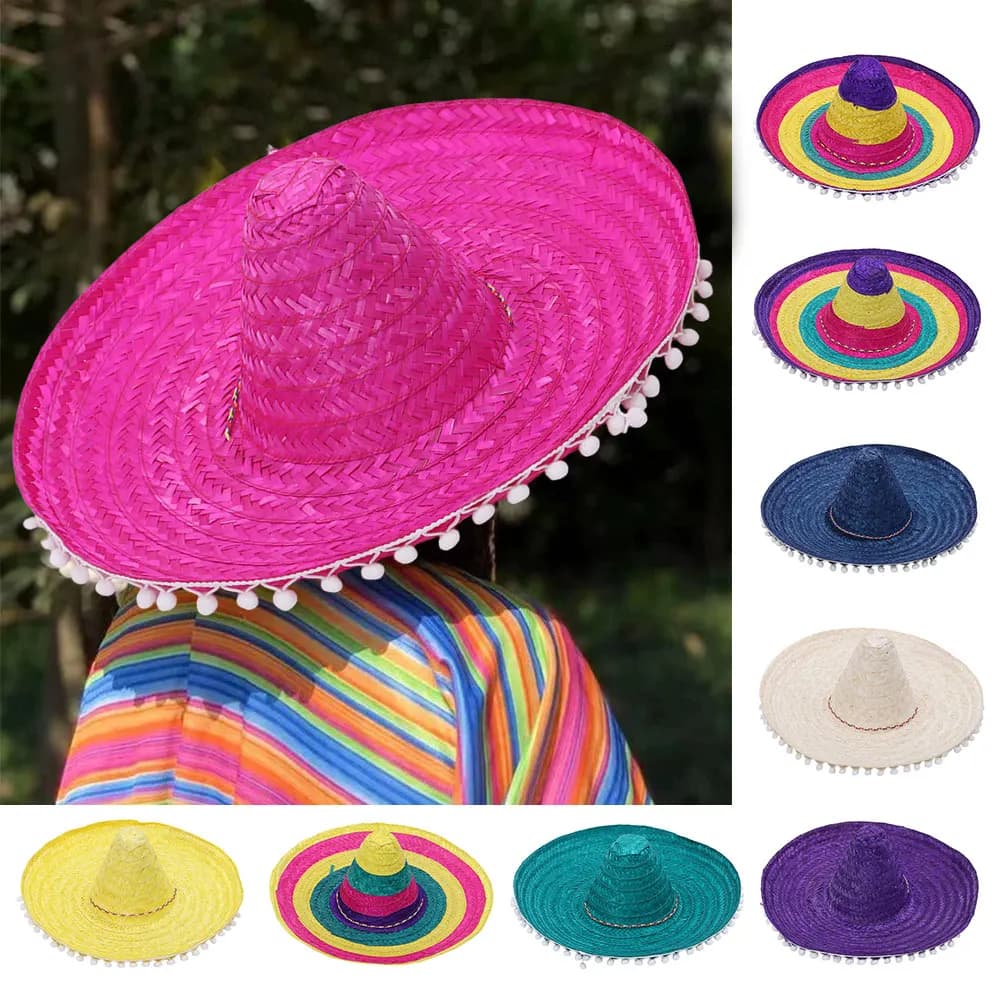 Cappello Estivo Colorato a Tesa Larga Stile Messicano, Sombrero per Feste, Cappelli di Paglia per Halloween, Cappello Parasole da Uomo