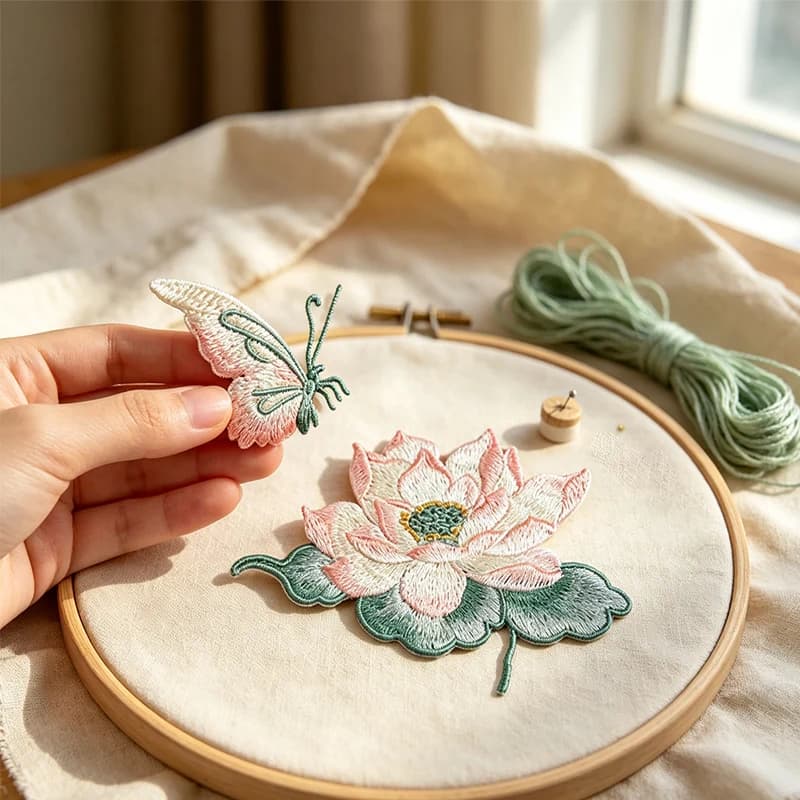 1 Pair Flower Lotus Butterfly Embroidery Patches Fabric For Hats T-Shirt Hug Pillow Accessories DIY Sewing Repair