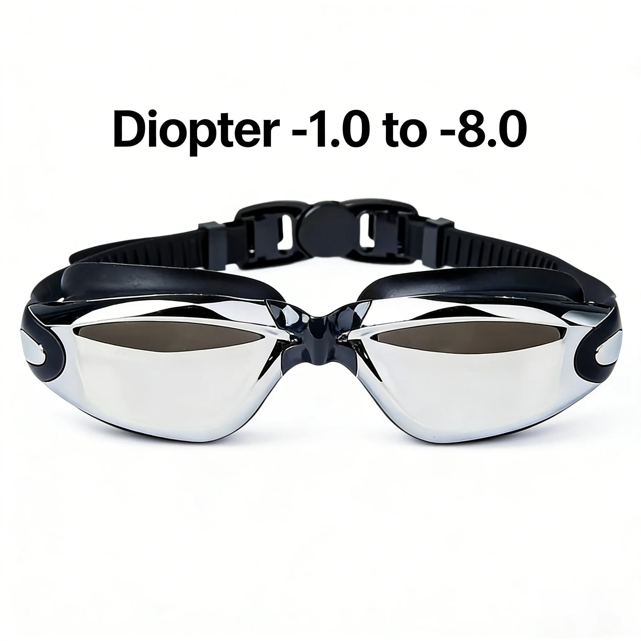 Nuoto Occhialini per Miopia con Lenti a Specchio Antiappannamento e Impermeabili, in Silicone Soft Without Lost, for Adults with Diopters -1